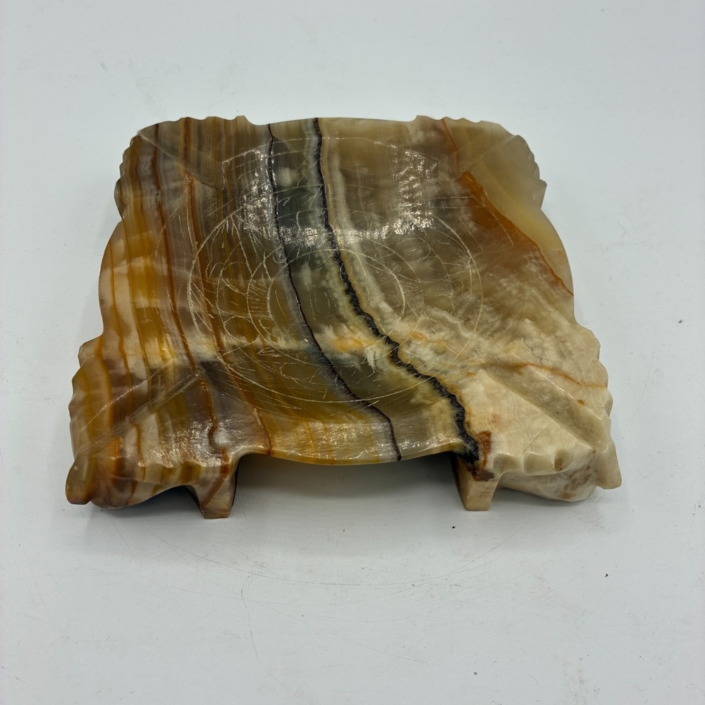Vintage Carved Onyx Agate Dish Natural Raw Edge Decorative Ashtray